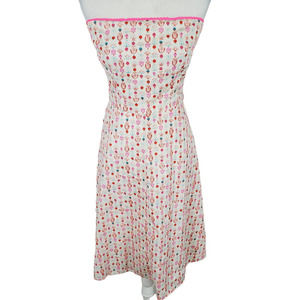 Corey Lynn Calter Cream Pink Print Strapless A-Line Midi Dress Women's Size 6